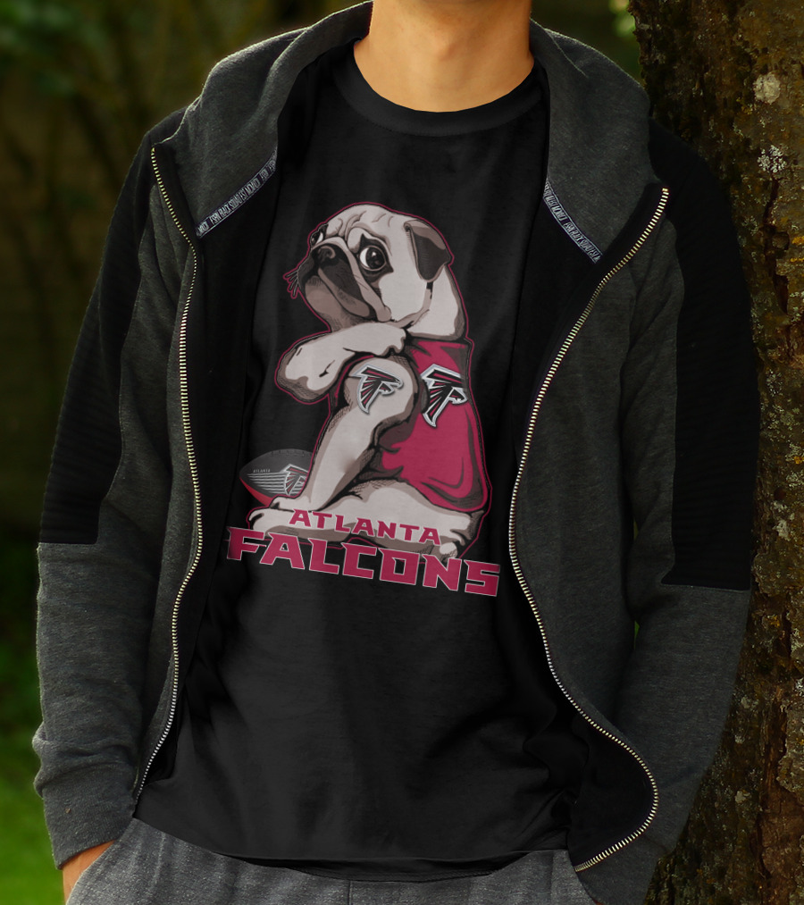 Pug Wearing Atlanta Falcons Gear With Football T-Shirt