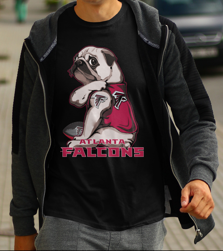 Pug Wearing Atlanta Falcons Gear With Football T-Shirt