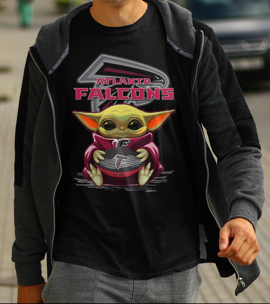Baby Yoda Holding Atlanta Falcons Football T-Shirt