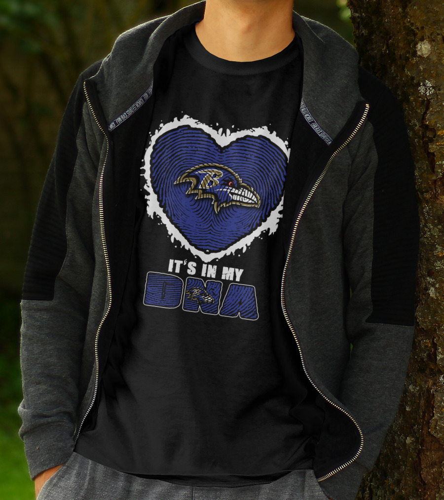 It's In My DNA Baltimore Ravens Heart Fingerprint T-Shirt