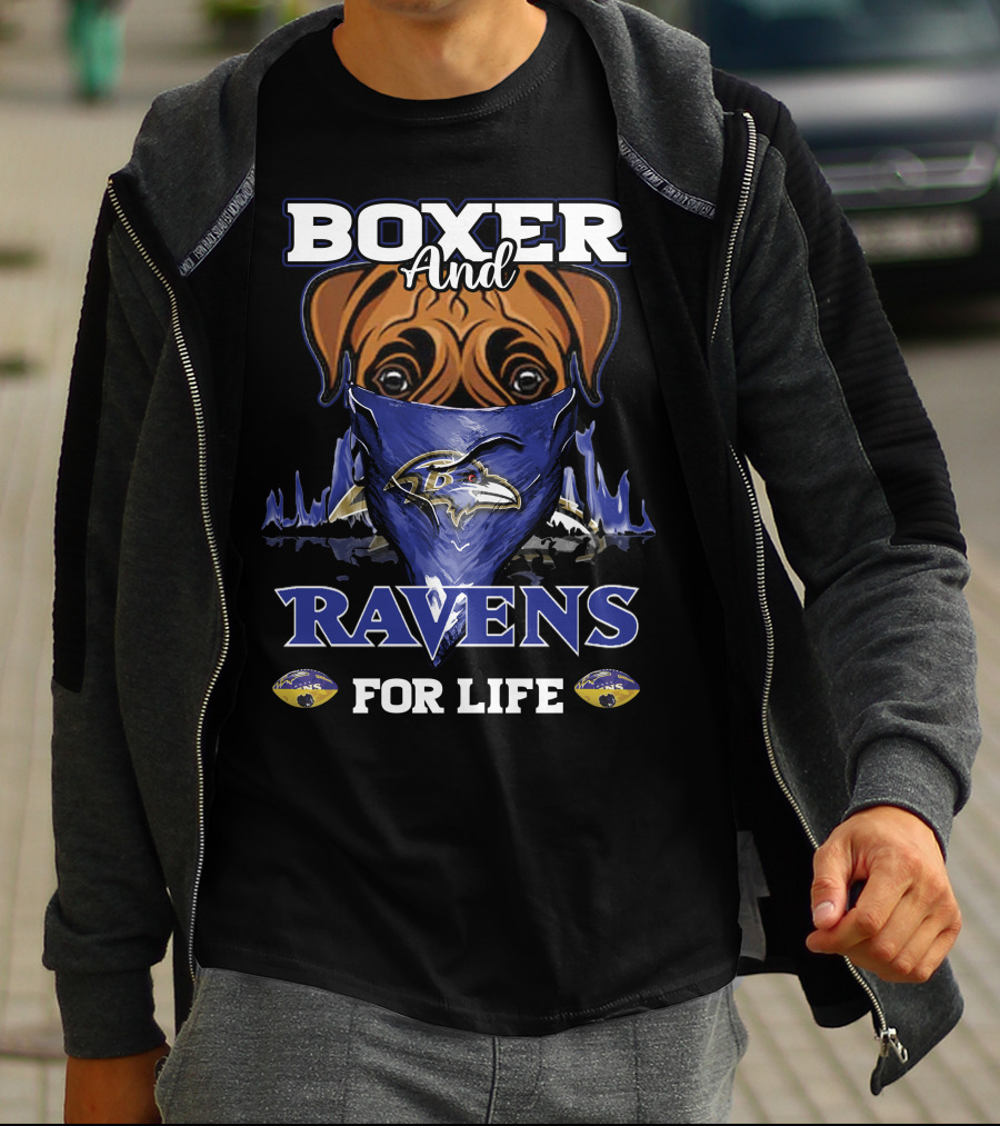 Boxer And Ravens For Life Baltimore Ravens T-Shirt