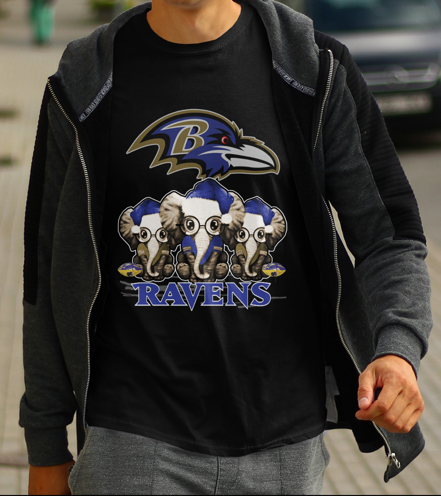 Baltimore Ravens Christmas Elephants T-Shirt