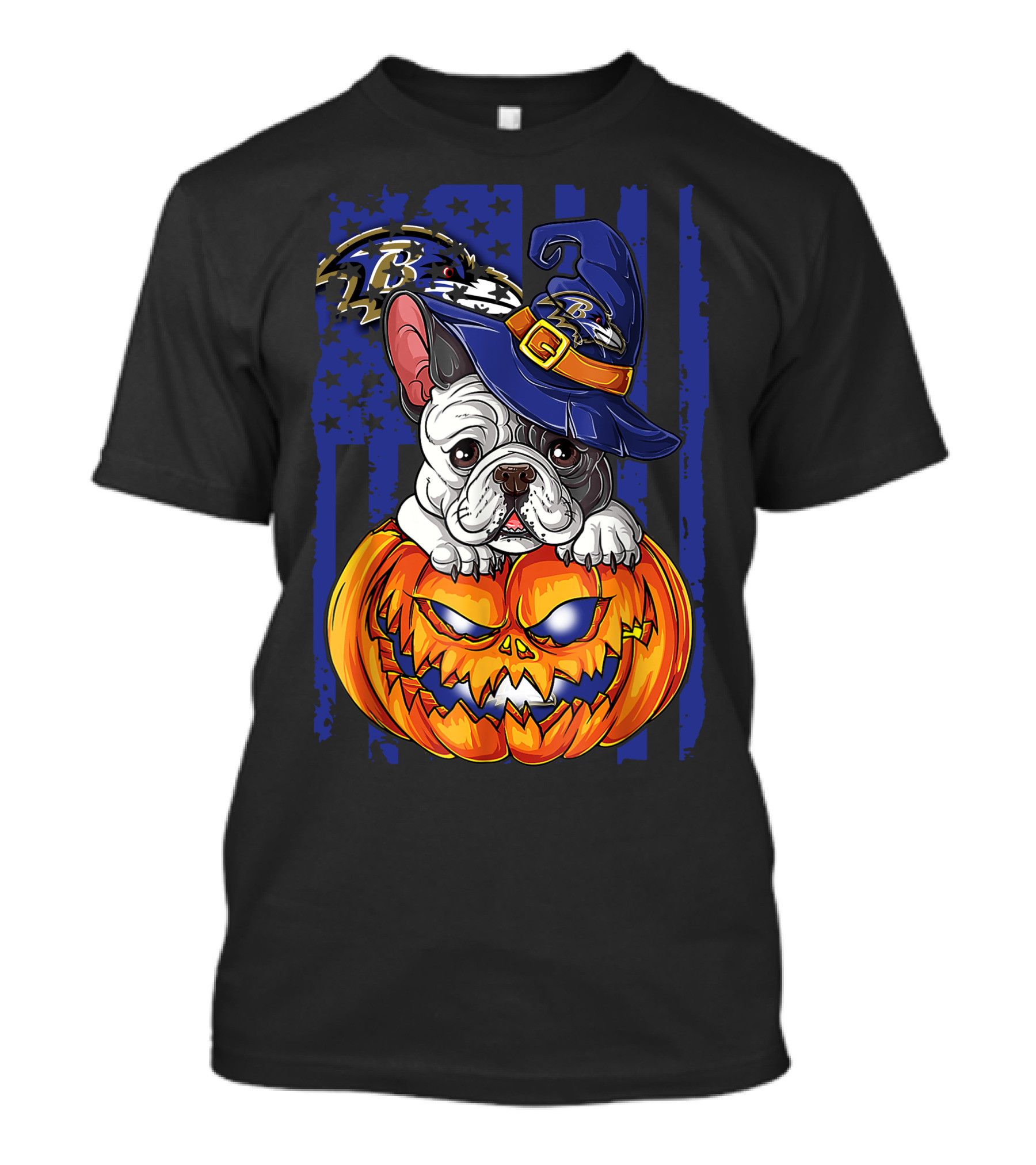 Bulldog Halloween Pumpkin Baltimore Ravens Wizard Hat T-Shirt