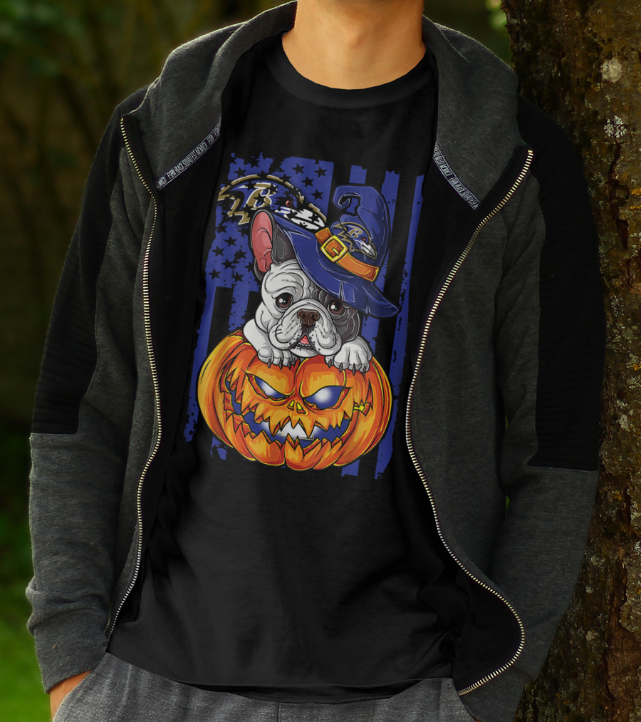 Bulldog Halloween Pumpkin Baltimore Ravens Wizard Hat T-Shirt