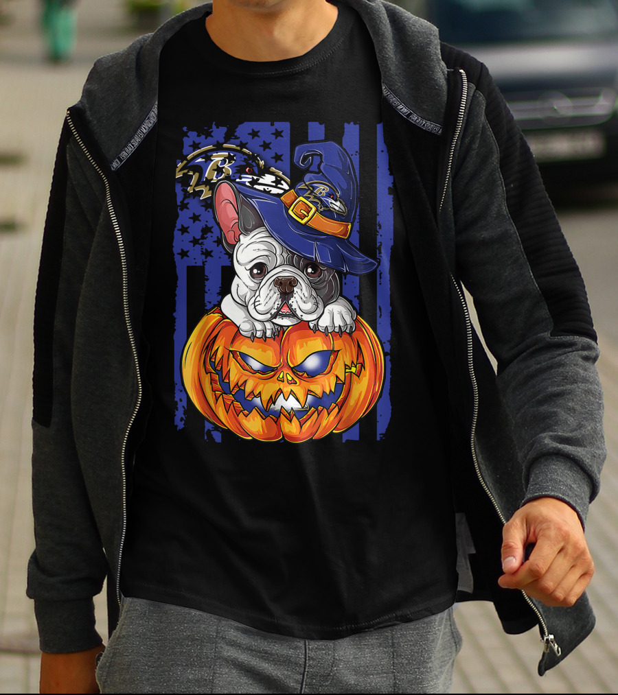Bulldog Halloween Pumpkin Baltimore Ravens Wizard Hat T-Shirt
