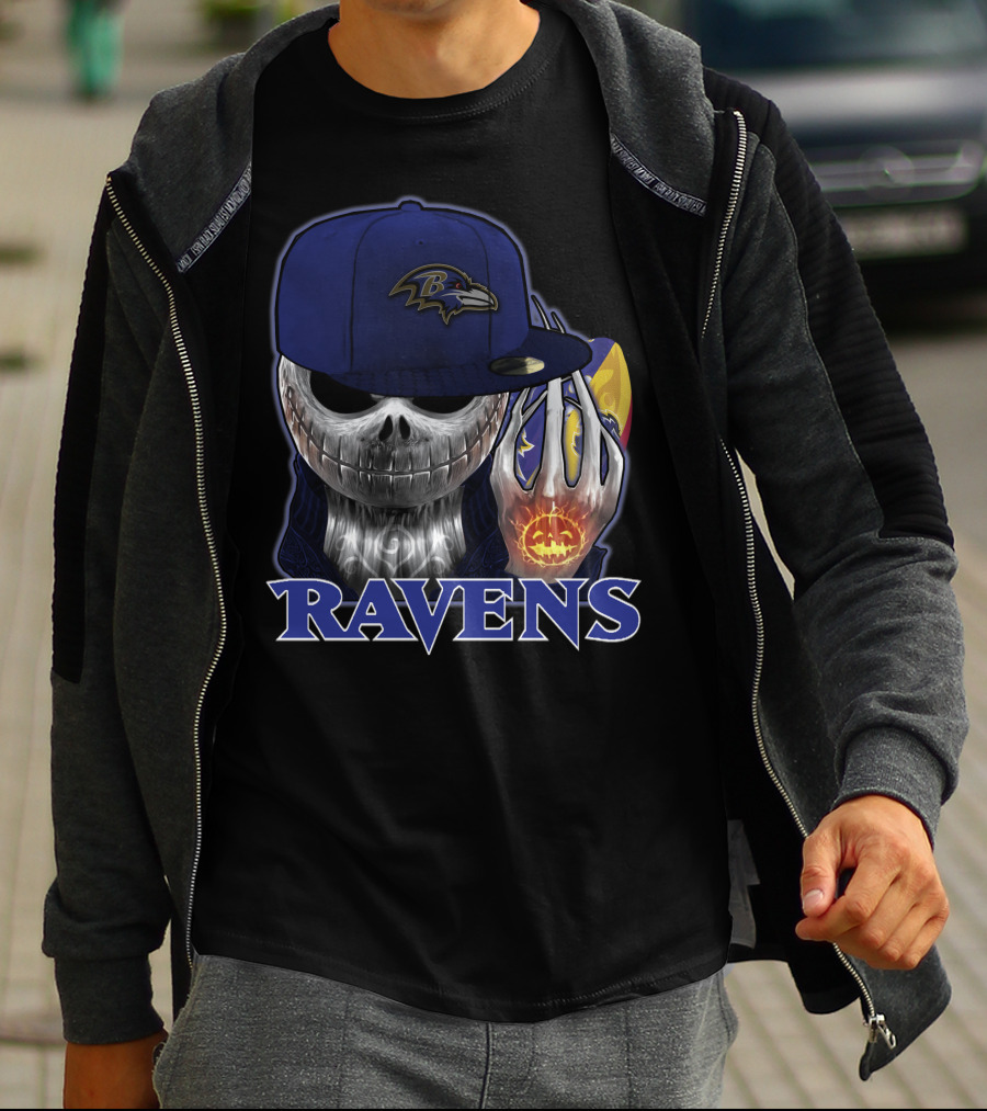 Jackskull Ravens Baltimore Halloween Football T-Shirt