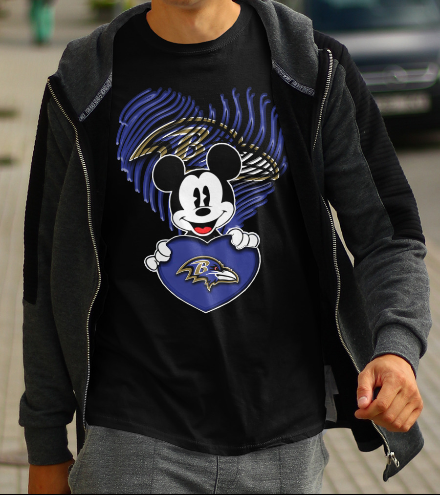 Mick Mouse Heart Baltimore Ravens Fan Spirit T-Shirt