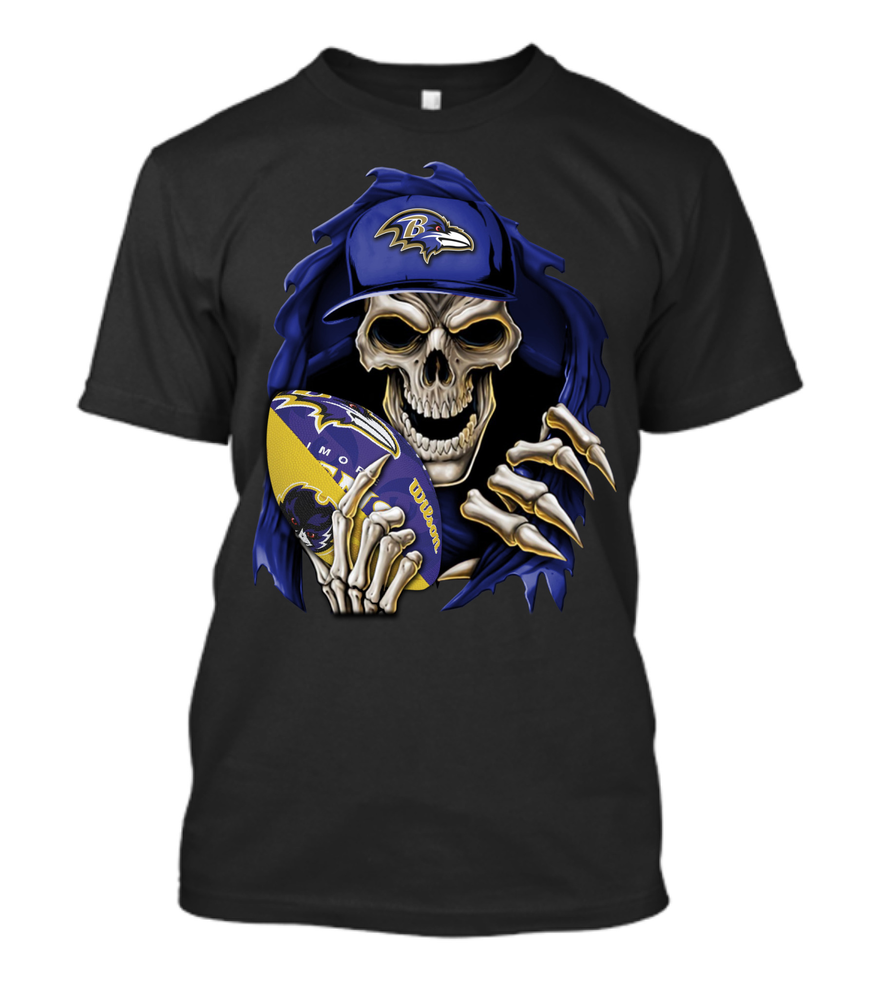 Skullbong Baltimore Ravens Skeleton Holding Football T-Shirt