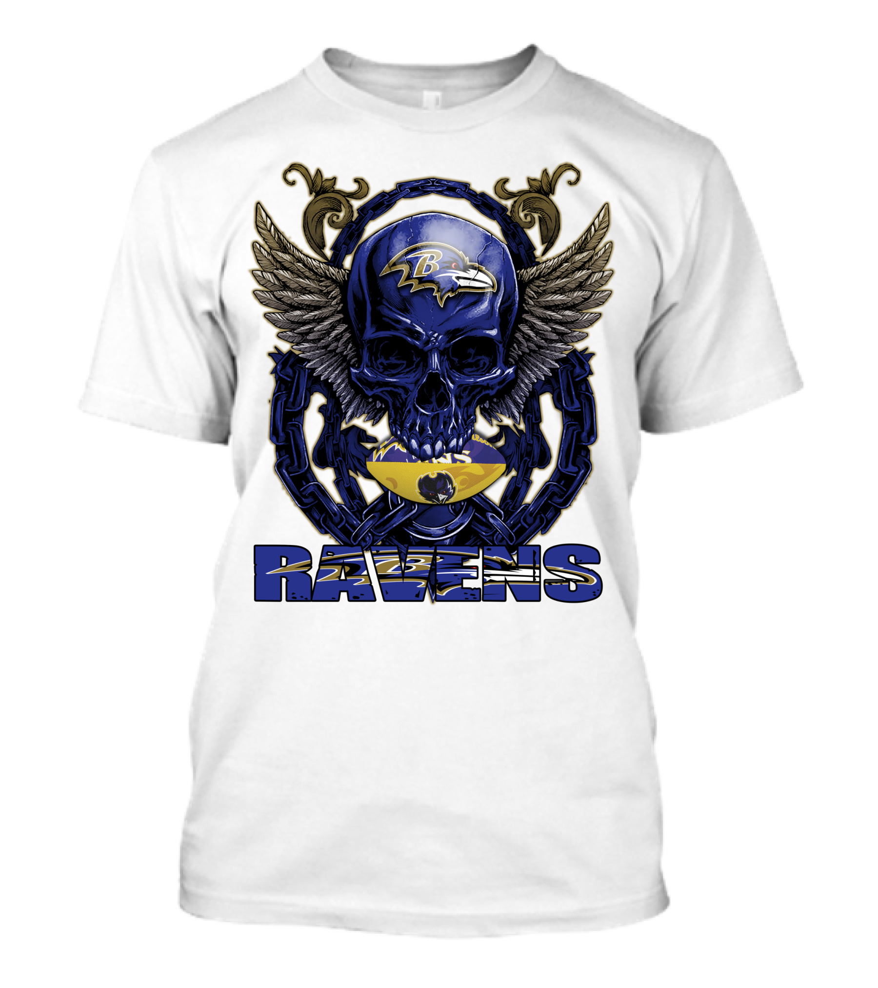 Baltimore Ravens Skullfb Winged Skull Chain T-Shirt