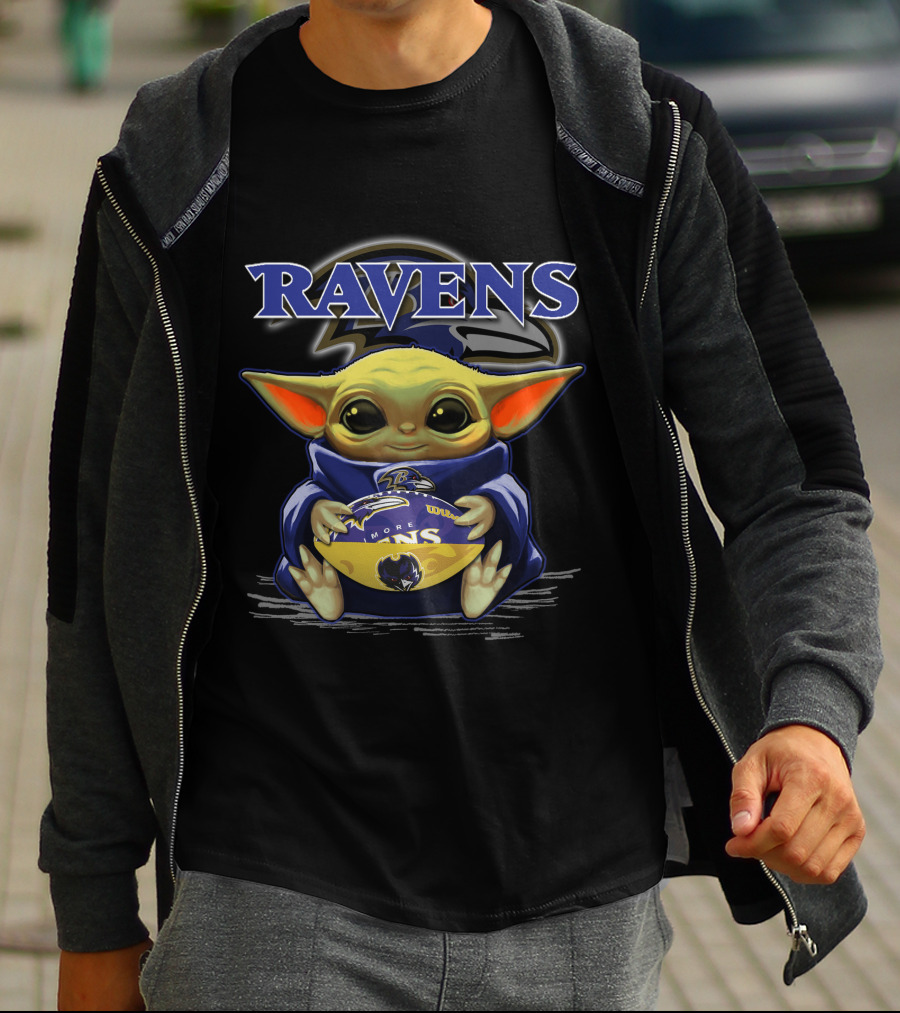 Ravens Yoda Baby Holding Baltimore Football T-Shirt