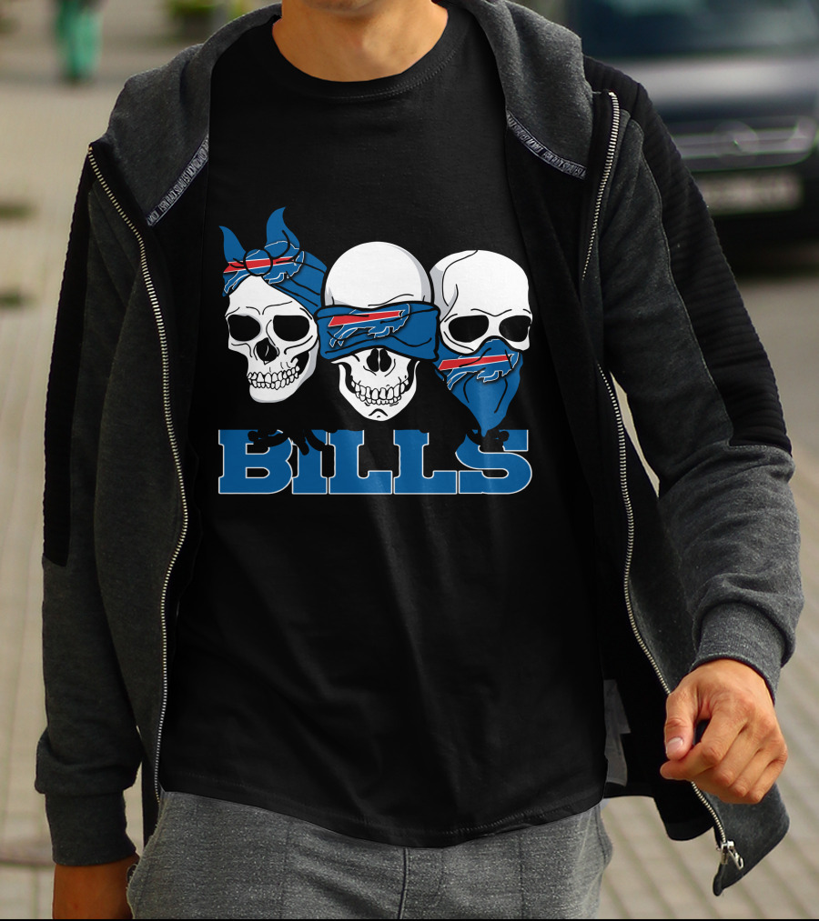 3 Skull Buffalo Bills Logo Bandana Trio T-Shirt