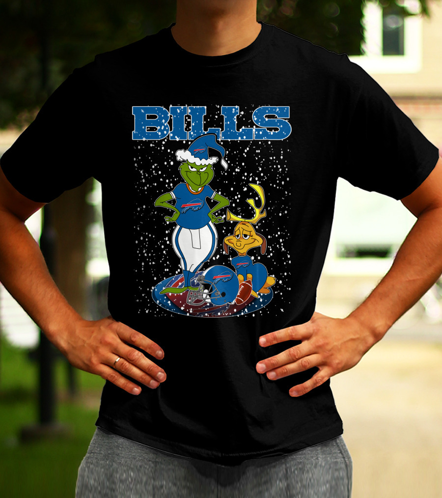 Grinchxmas Buffalo Bills Snowy Grinch And Max Football T-Shirt