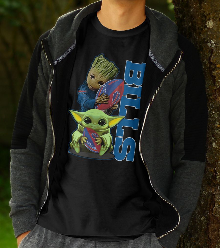 Grzd Buffalo Bills Baby Groot And Baby Yoda Football T-Shirt