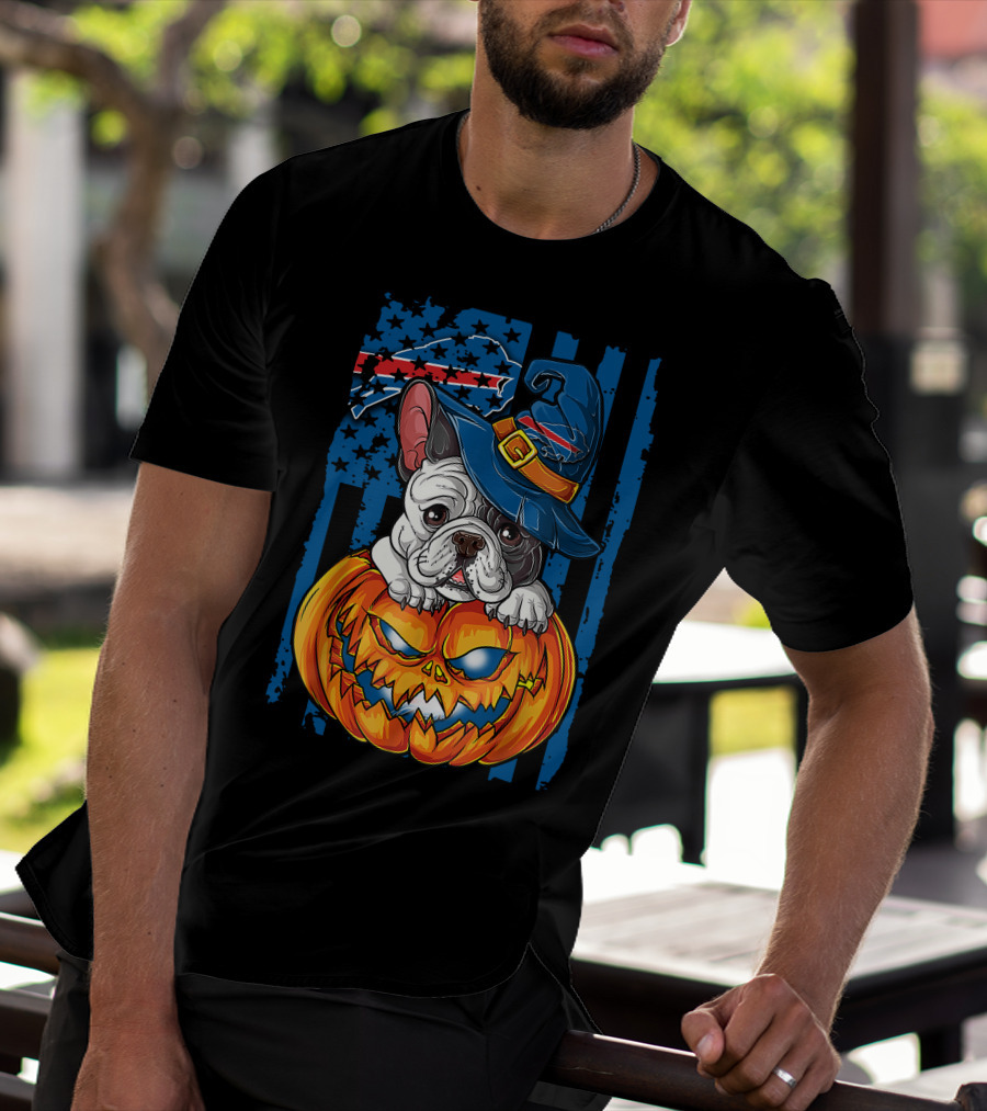 Hlw Bulldog Buffalo Bills Halloween Wizard Pumpkin T-Shirt