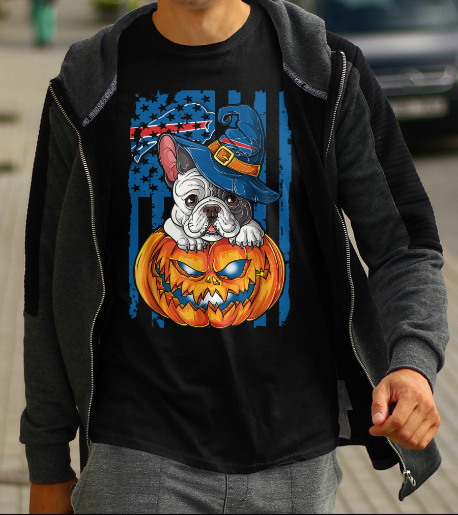 Hlw Bulldog Buffalo Bills Halloween Wizard Pumpkin T-Shirt