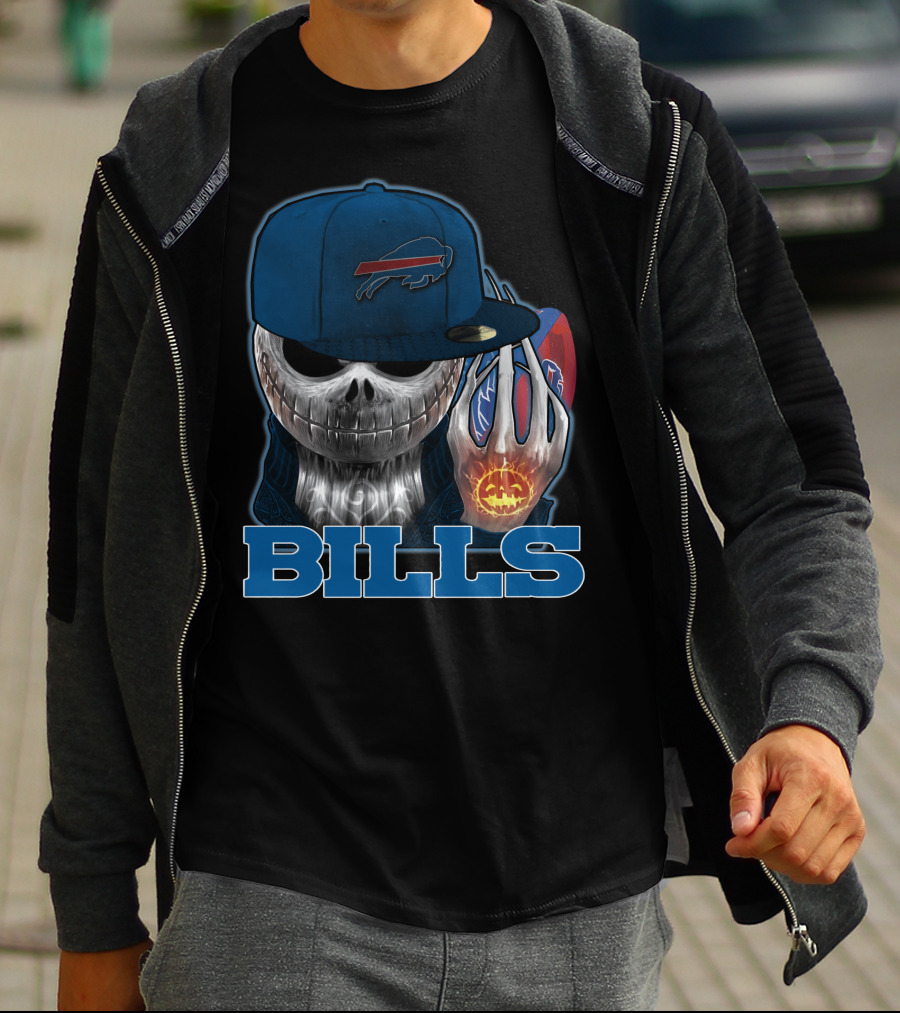 Buffalo Bills Halloween Skull With Pumpkin And Cap T-Shirt
