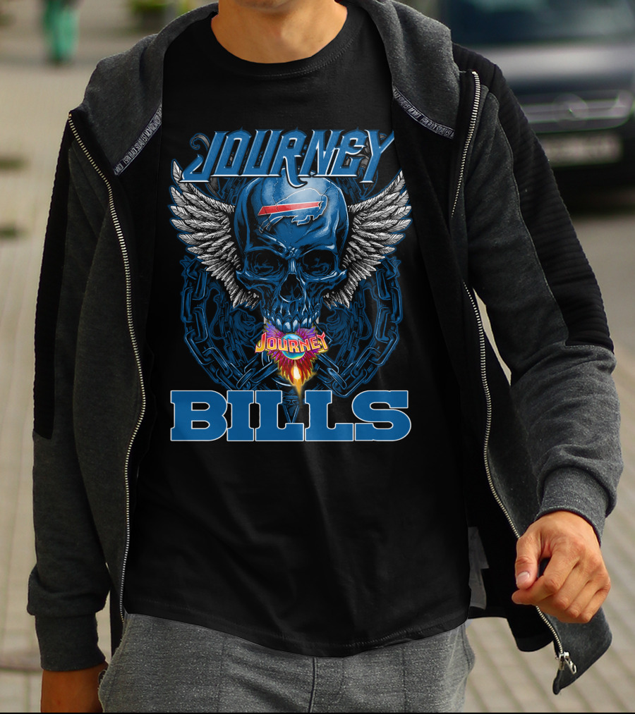 Journey Buffalo Bills Skull Wings Flame T-Shirt