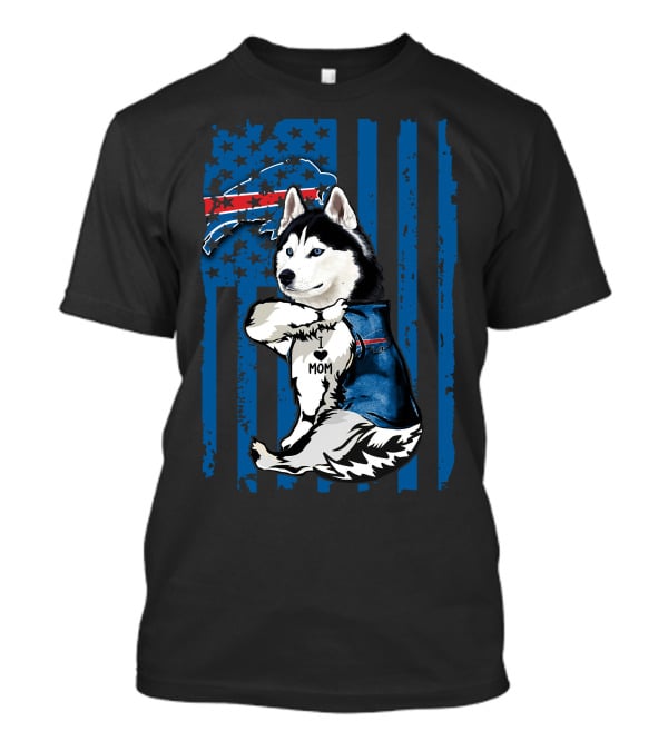 Siberian Husky Mom Buffalo Bills Blue Stars American Flag T-Shirt