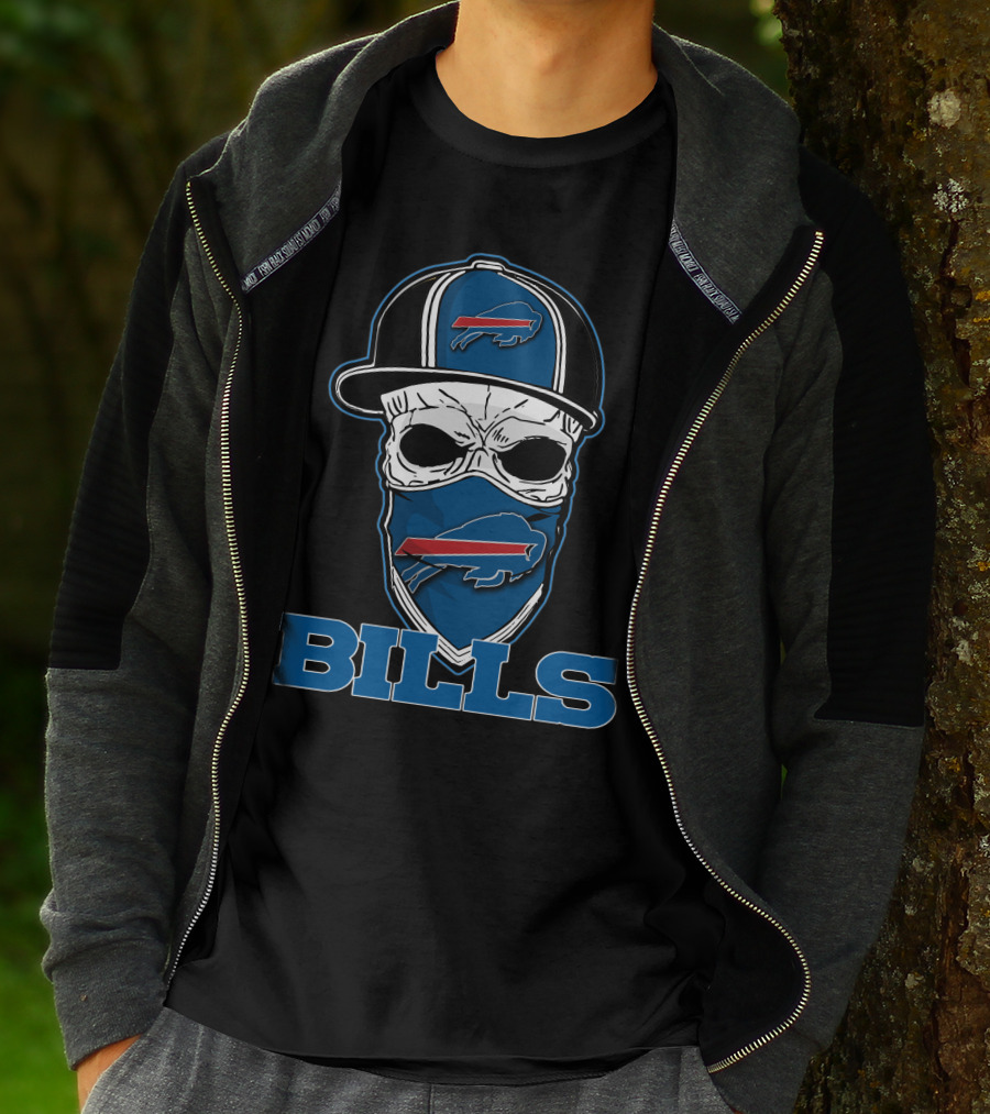 Buffalo Bills Skull Hat Logo Face Covering T-Shirt