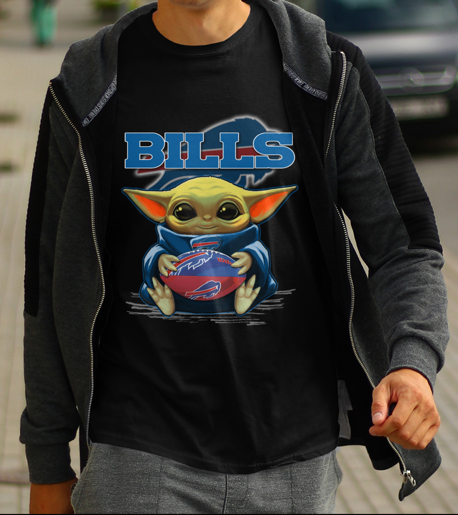 BILLS Yoda Baby Holding Buffalo Bills Football T-Shirt