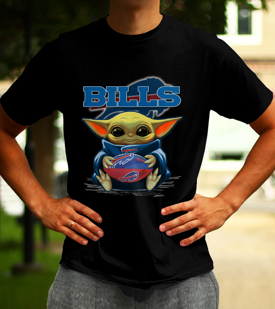 BILLS Yoda Baby Holding Buffalo Bills Football T-Shirt