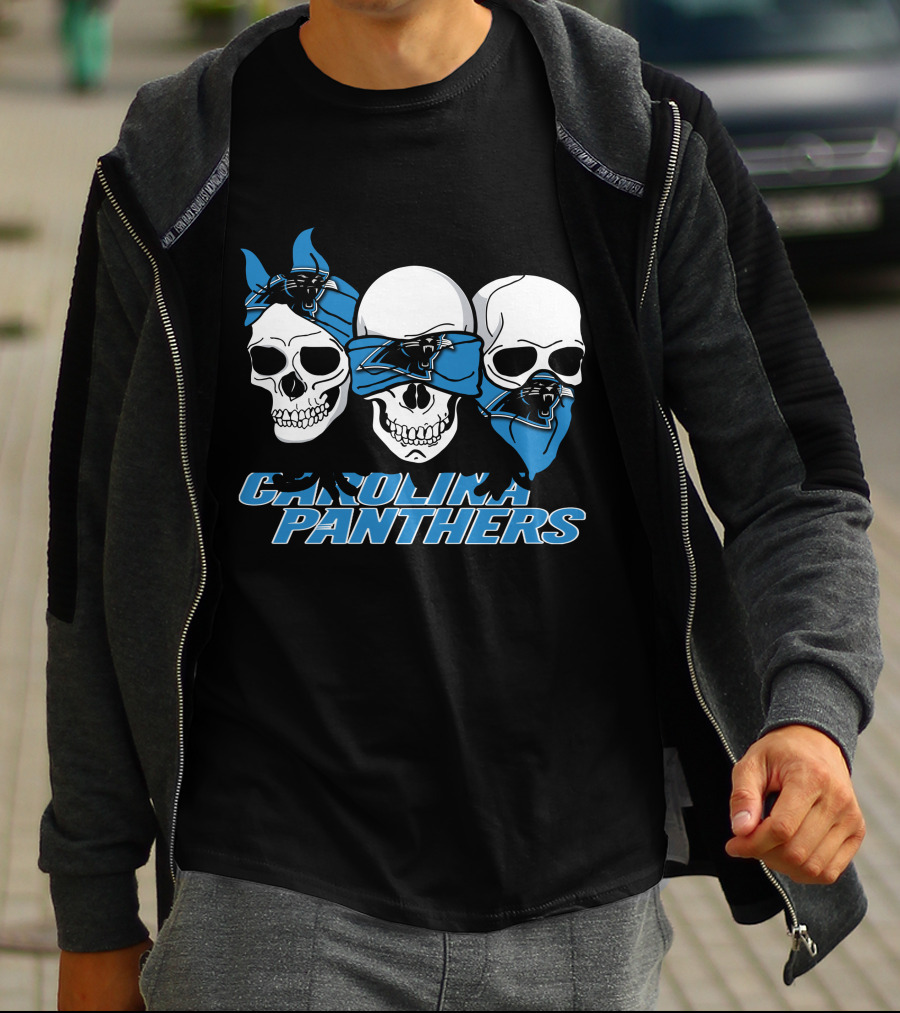 CAROLINA PANTHERS 3 Skull Bandana T-Shirt