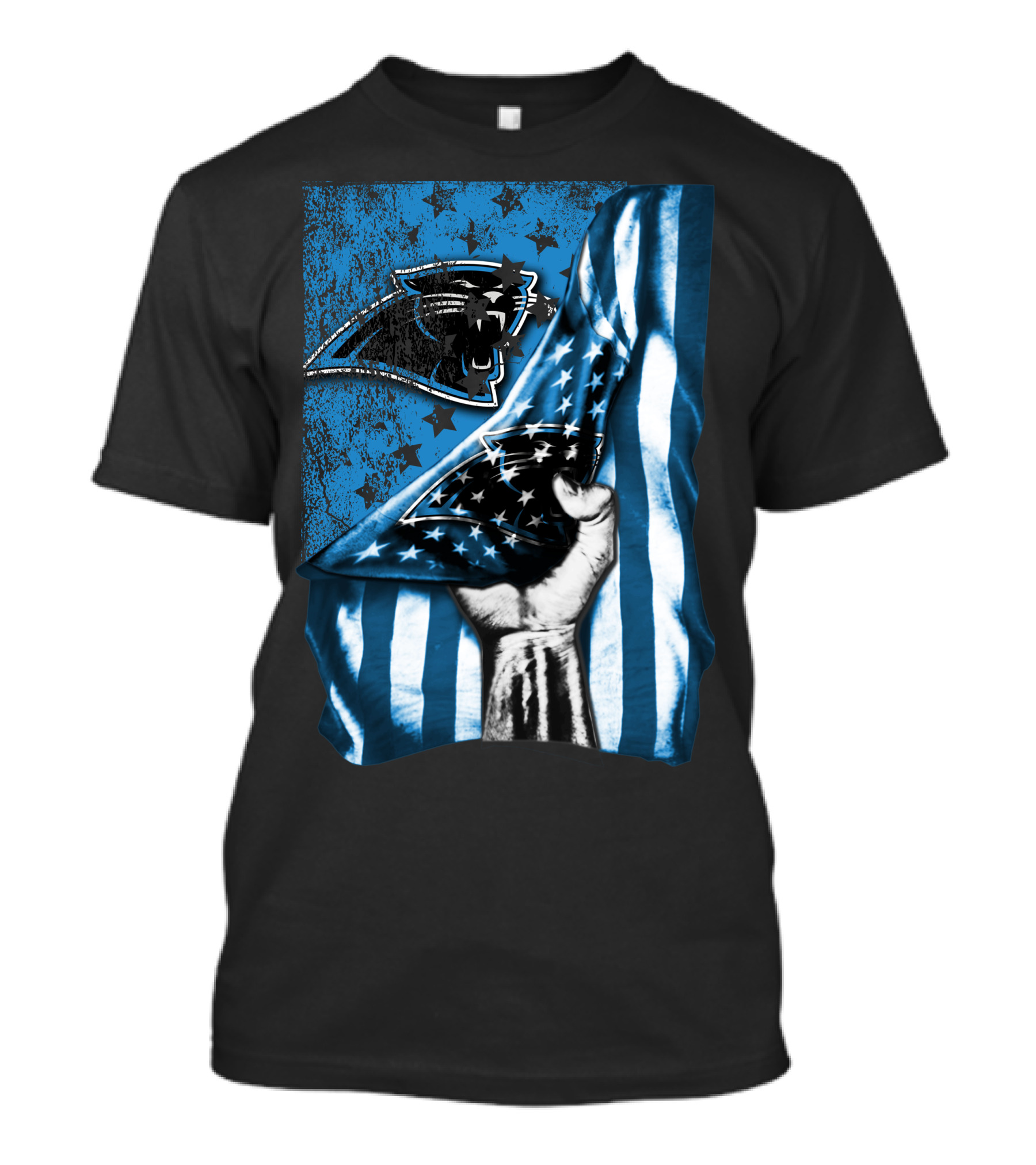 FLAG CAROLINA PANTHERS AMERICAN STYLE STARS BLUE BLACK T-Shirt