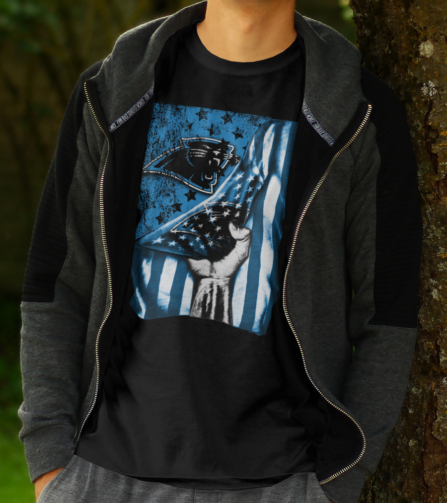 FLAG CAROLINA PANTHERS AMERICAN STYLE STARS BLUE BLACK T-Shirt