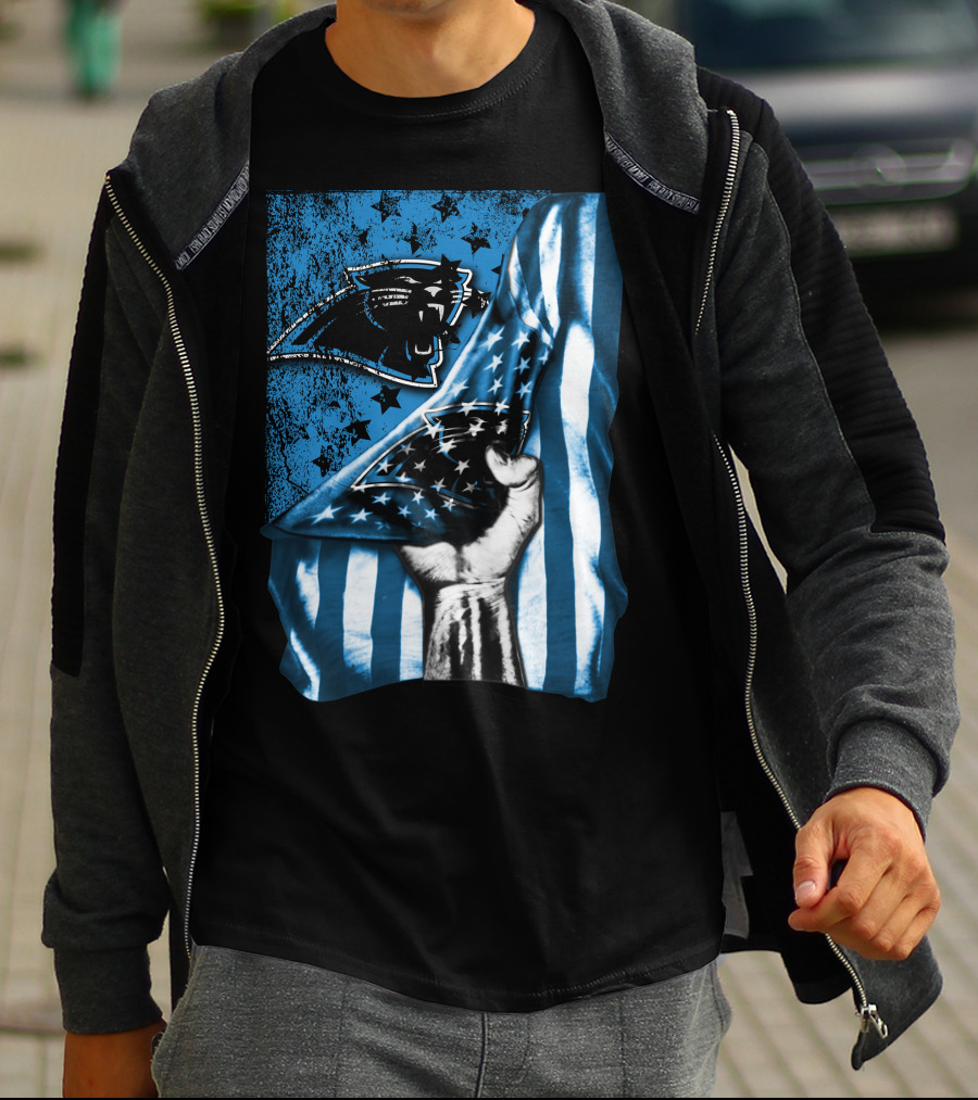 FLAG CAROLINA PANTHERS AMERICAN STYLE STARS BLUE BLACK T-Shirt