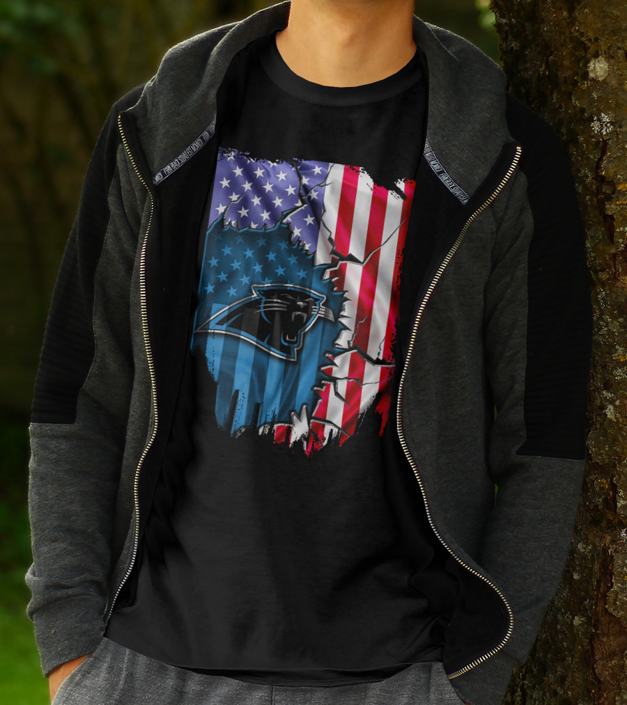 American Flag With Carolina Panthers T-Shirt