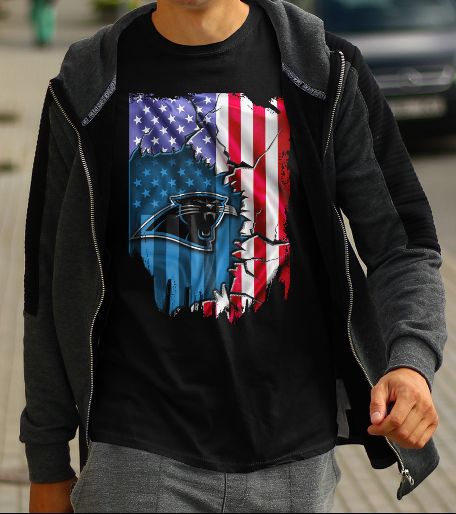 American Flag With Carolina Panthers T-Shirt