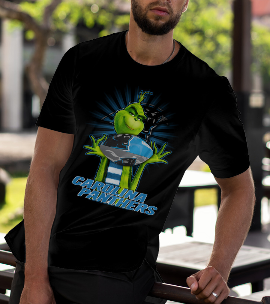 Grinch Holding Football CAROLINA PANTHERS T-Shirt