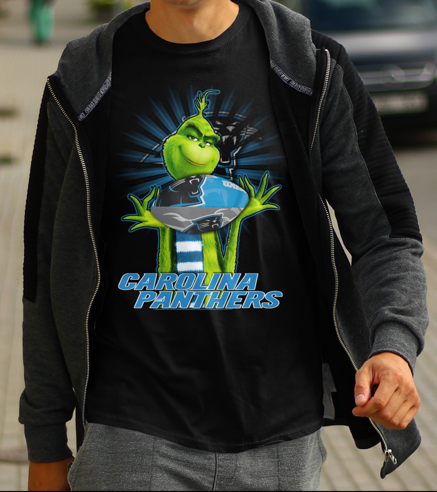 Grinch Holding Football CAROLINA PANTHERS T-Shirt