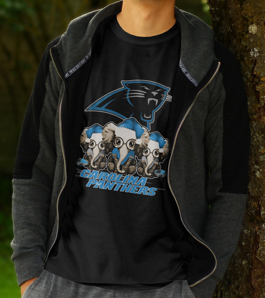 CAROLINA PANTHERS ELEPHAN XMAS HOLIDAY ELEPHANT TRIO T-Shirt