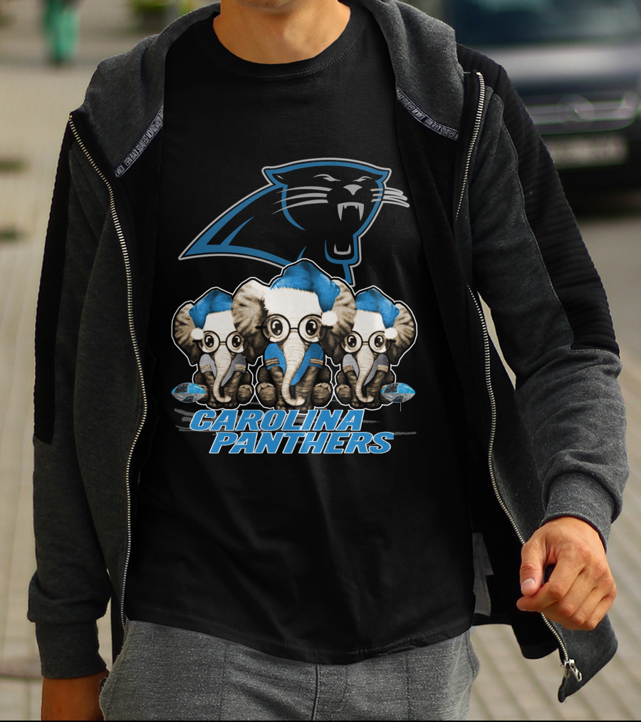 CAROLINA PANTHERS ELEPHAN XMAS HOLIDAY ELEPHANT TRIO T-Shirt