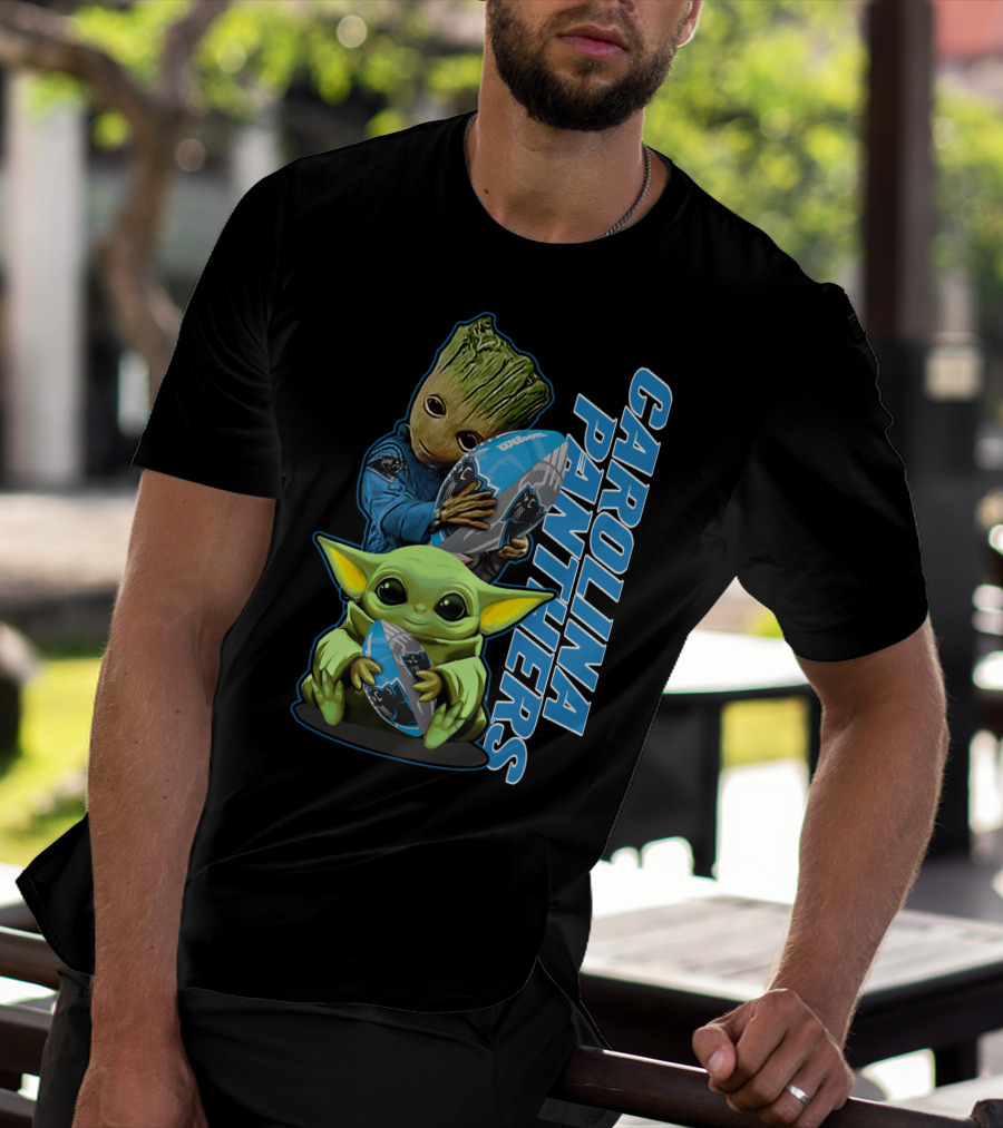 Groot Baby Yoda Grzd Carolina Panthers Football T-Shirt