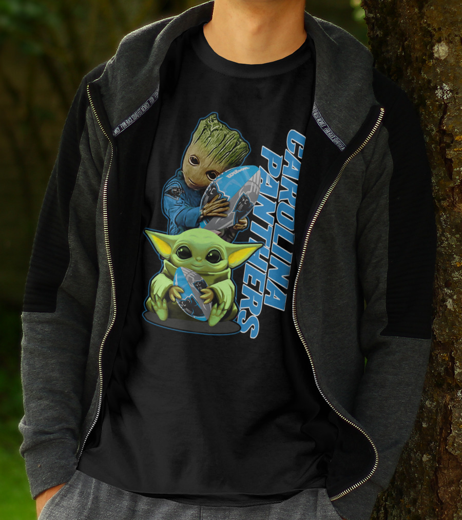 Groot Baby Yoda Grzd Carolina Panthers Football T-Shirt