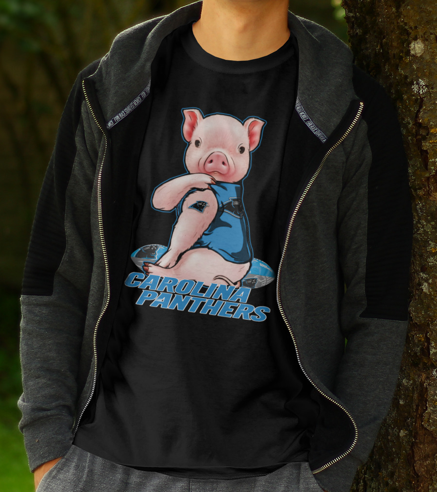 CAROLINA PANTHERS Pig In Panthers Jersey On Football T-Shirt