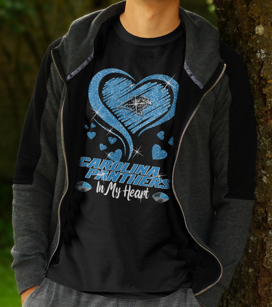 CAROLINA PANTHERS In My Heart Sparkling Blue Heart T-Shirt