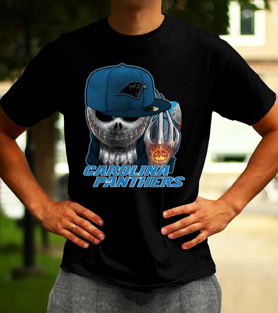 CAROLINA PANTHERS JACKSKULL WITH PUMPKIN AND CAP T-Shirt