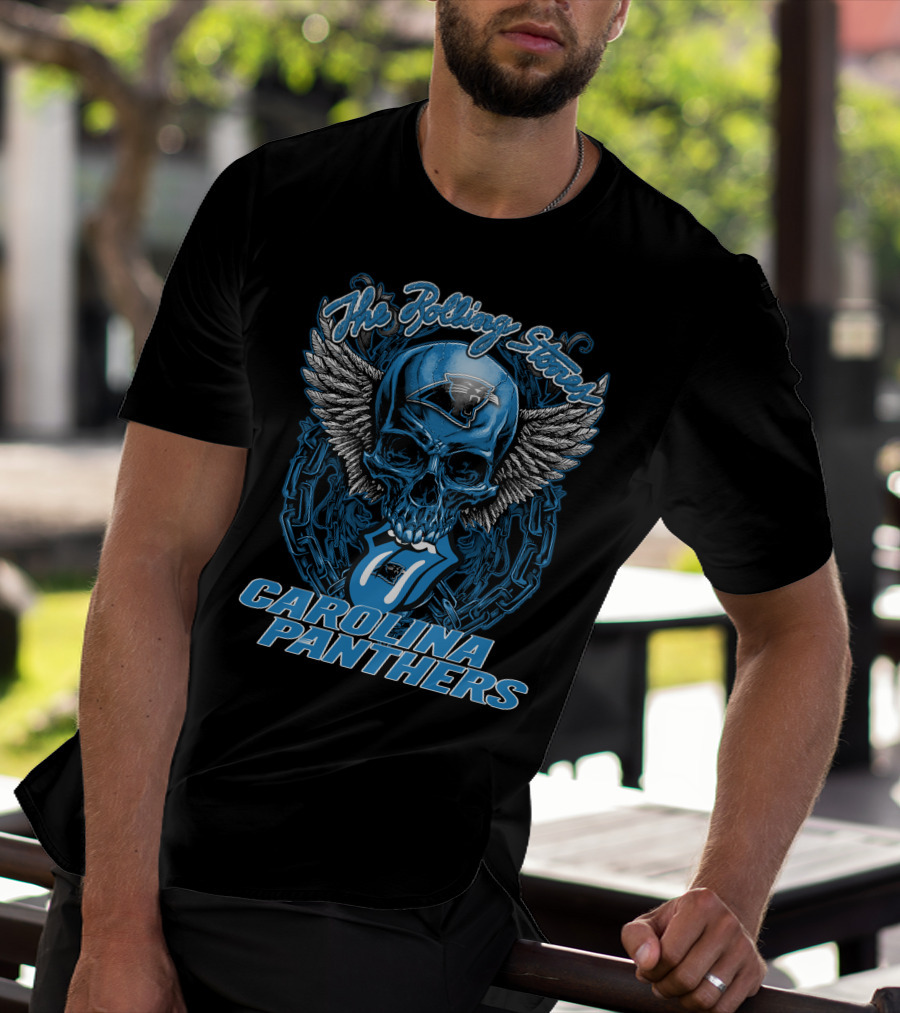 The Rolling Stones Carolina Panthers Skull With Wings And Tongue T-Shirt
