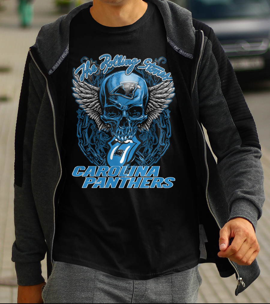 The Rolling Stones Carolina Panthers Skull With Wings And Tongue T-Shirt