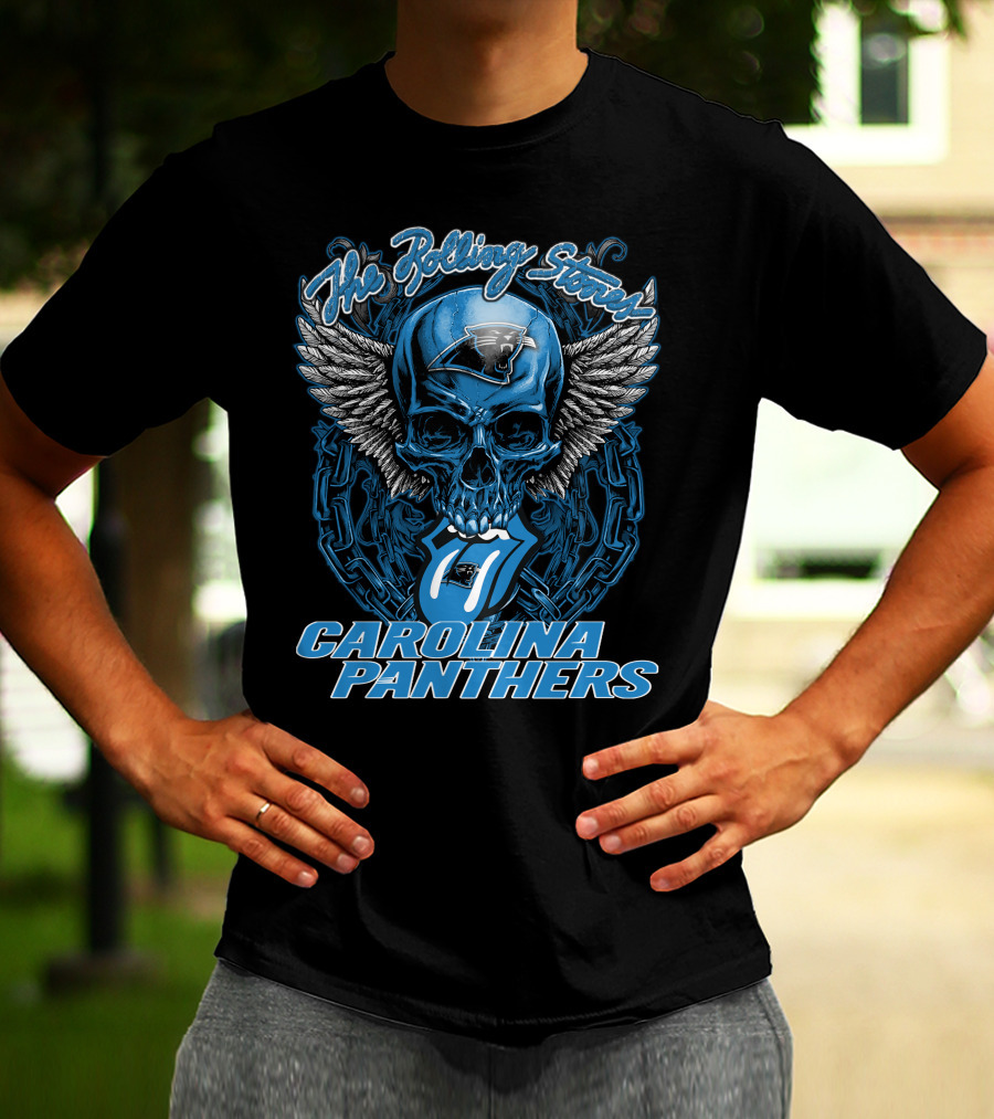 The Rolling Stones Carolina Panthers Skull With Wings And Tongue T-Shirt