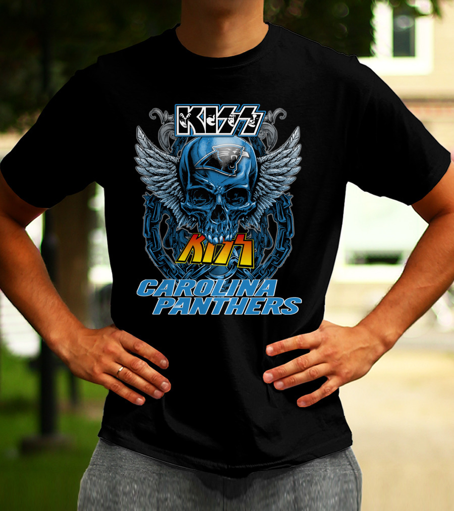 KISS Carolina Panthers Skull With Wings And Chains T-Shirt