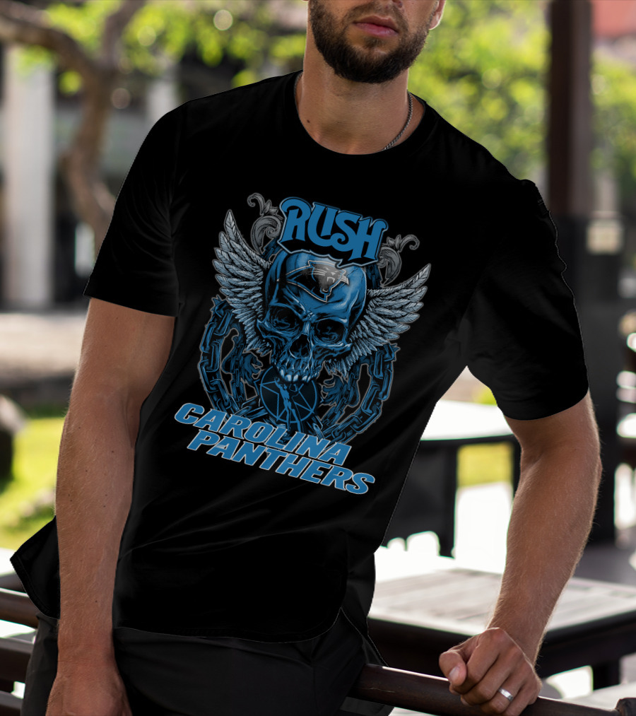 RUSH CAROLINA PANTHERS Skull With Wings And Chains T-Shirt