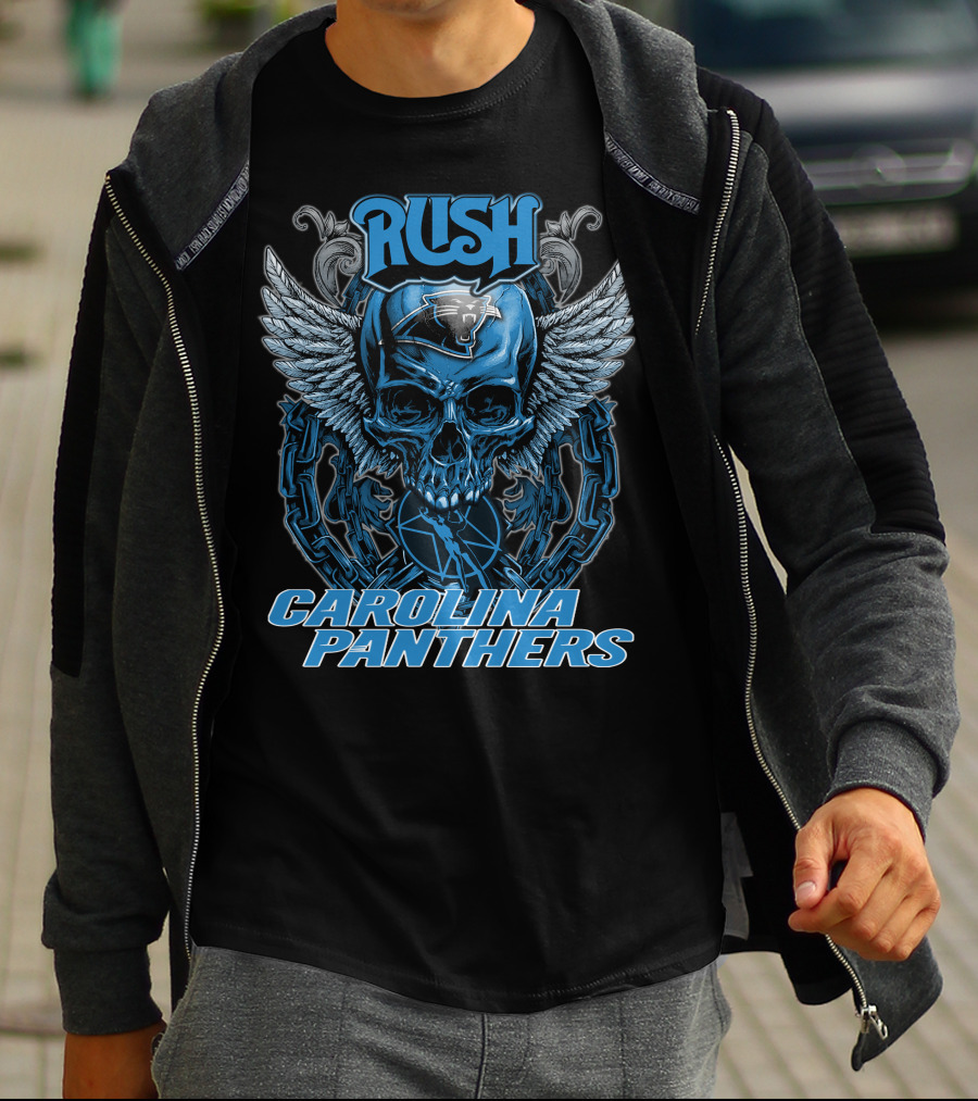 RUSH CAROLINA PANTHERS Skull With Wings And Chains T-Shirt