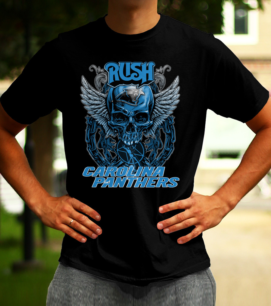 RUSH CAROLINA PANTHERS Skull With Wings And Chains T-Shirt