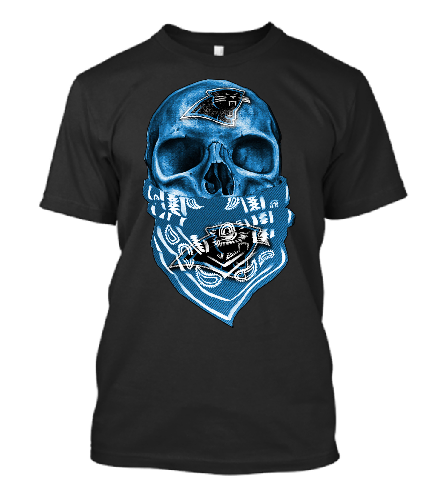 CAROLINA PANTHERS Skull Bandana Fan T-Shirt