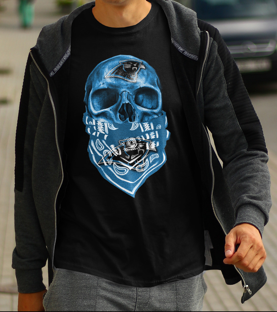 CAROLINA PANTHERS Skull Bandana Fan T-Shirt