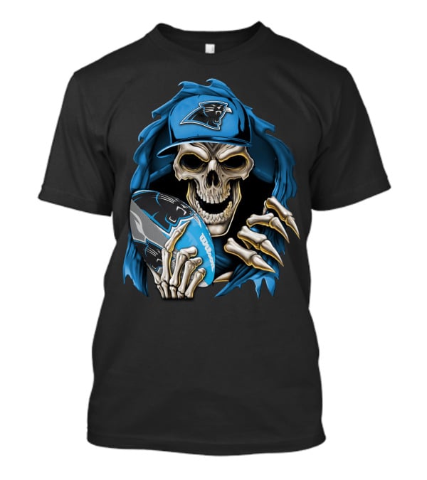 Skullbong Carolina Panthers Football Skeleton With Cap And Ball T-Shirt
